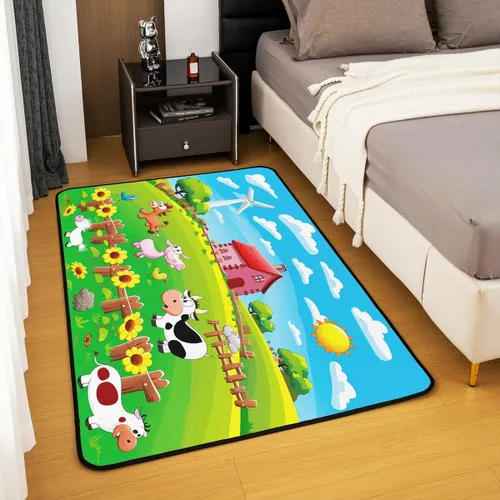 Miniatura 4 de Alfombra decorativa de 4 x 5 pies con diseño de cerdo y pollo y perro, alfombra de sala de estar de animales de granja para decoración rústica