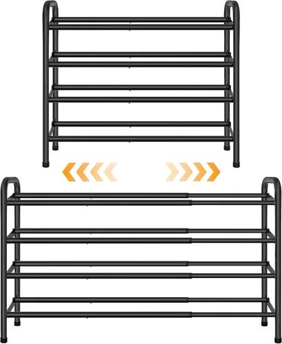 Miniatura 11 de Gewudraw Organizador de zapatos de 3 niveles, zapatero para armario, estante de metal de 28 pulgadas que se puede ampliar a 42 pulgadas
