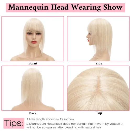 Miniatura 7 de SEGO Toppers de cabello humano 100% real, con flequillo de aire, base de seda 150% de densidad, topper con clip, 2.7 x 5.1 pulgadas, piezas