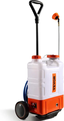 Miniatura 9 de VEVOR Pulverizador de mochila con batería de 4 galones con carro con ruedas, ajustable de 0-94 PSI, manguera de 13 pies, 6 boquillas, 2 varitas