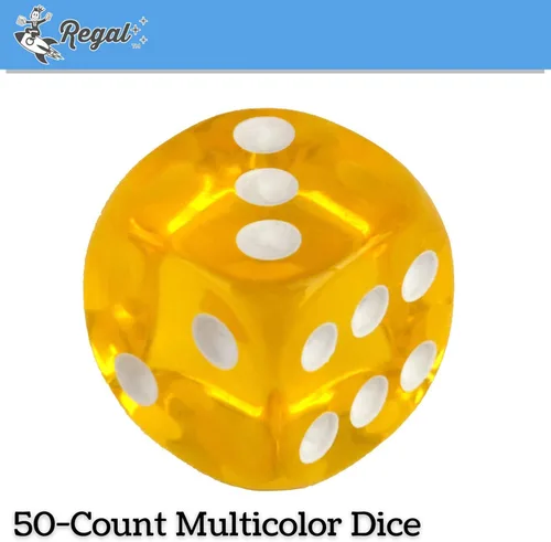 Miniatura 2 de Regal Games Dados translúcidos de 6 lados de 0.630 in, juego de colores, cuadrados para aula o noche de juegos familiares, 50 piezas