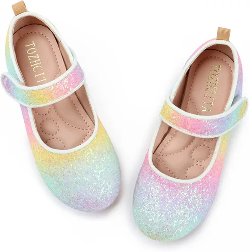 Miniatura 6 de TOZHCITA Zapatos de vestir de arco iris para niña, zapatos de princesa con purpurina para bebé, zapatos de Mary Jane brillantes para fiesta, zapatos