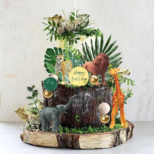Miniatura 8 de 27 PIEZAS Adornos para Pasteles de Animales de la Selva, Figuras de Animales de Safari Juguetes Palillos Wild One Decoraciones de Pasteles