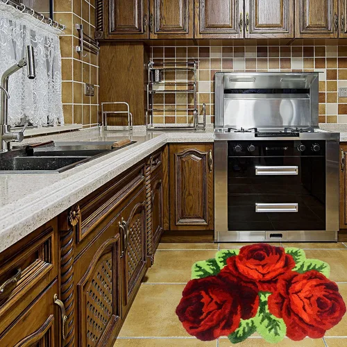 Miniatura 2 de UKELER Alfombra de baño con diseño floral de rosas rojas de 31.5 x 24 pulgadas, antideslizante, lavable a máquina, para baño Rojo