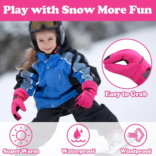 Miniatura 4 de Sarfel Guantes de nieve para niños, guantes impermeables para niños, guantes de esquí para niñas, guantes de invierno para niños, guantes