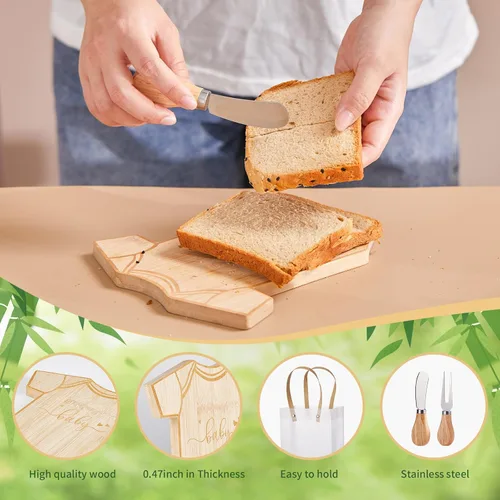 Miniatura 6 de 55 piezas de premios de baby shower para ganadores de juegos, 6 juegos de tabla de queso en forma de mameluco con cucharas, esparcidores de Body