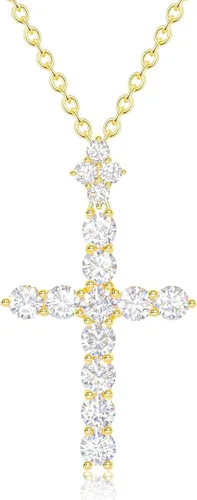 Miniatura 11 de YIMERAIRE Collar de Cruz Corona de Moissanita Mejorado Oro Vermeil de 14K 1.1 Quilates Delicado Helado Joyería de Cruz de Fe Cristiana Plata de Ley