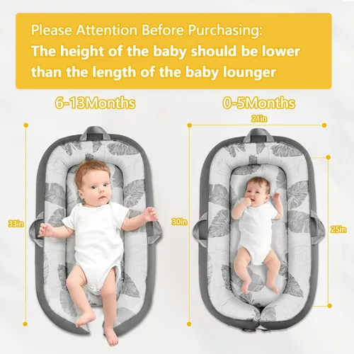 Miniatura 4 de Tumbona Portátil para Bebé Para Viajes, Transpirable y Cómoda 100% Algodón Tumbona para Bebé, Nido de Bebé de 0 a 24 meses Lavable a Máquina Tumbona
