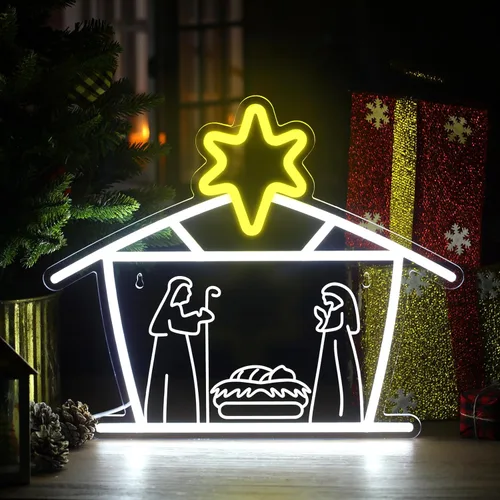 Miniatura 8 de Xuhal Letreros de Neón de Feliz Navidad Letreros de Neón de Acrílico Luz de Neón Blanca de Feliz Navidad Luz LED Alimentada por USB Letrero LED