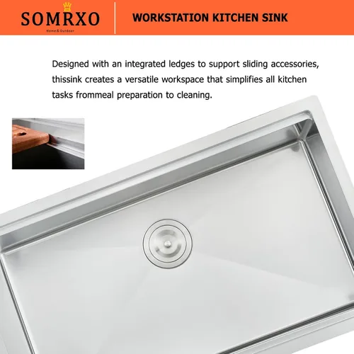 Miniatura 6 de Fregadero de cocina de 28 pulgadas empotrado - Fregadero de cocina de acero inoxidable de calibre 16 de 28x18,10 pulgadas de profundidad, fregadero
