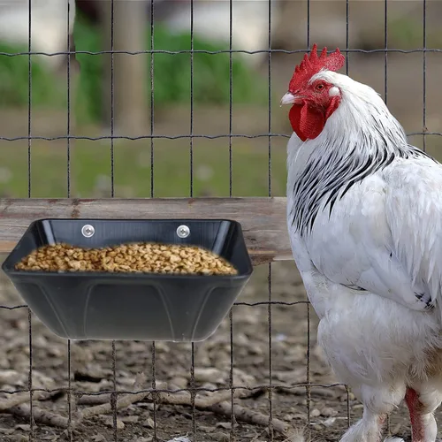Miniatura 3 de Alimentador de valla colgante para pollo, pato, cabra, cerdo y aves de corral, comedero para pollo, contenedor de alimentación para ganado (negro)