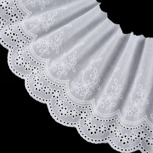 PAGOW Ribete de encaje de algodón con ojales de 5 yardas, ribete de encaje floral de algodón blanco, encajes festoneados bordados para coser Estilo1