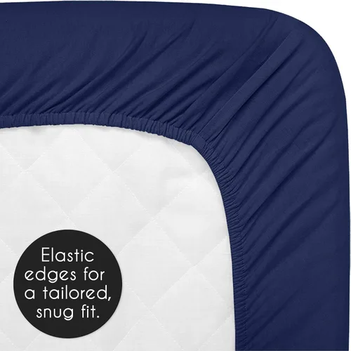 Miniatura 5 de Sweet Jojo Designs Sábana bajera ajustable para cuna para bebé o niño pequeño, color azul marino sólido para colección deportiva de parche de béisbol