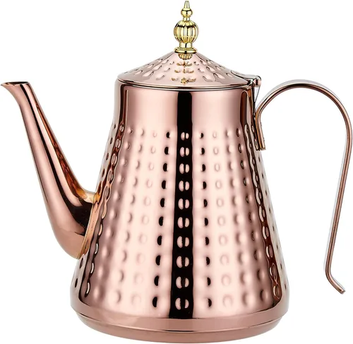 Miniatura 10 de SANQIAHOME 1.2L (40oz) martillo de acero inoxidable modelado tetera con infusor extraíble, cubierta de hojas sueltas, plata