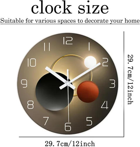 Miniatura 5 de XNM Reloj de pared con pilas de 12 pulgadas, reloj redondo negro y dorado para decoración de dormitorio y sala de estar, reloj analógico silencioso