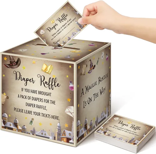 Miniatura 12 de Teling 51 boletos para rifas de pañales con caja de tarjetas, decoración de baby shower, caja de soporte para baby shower, para fiesta de rifas