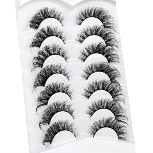 Miniatura 123 de Pooplunch - Pestañas postizas finas de visón sintético, estilo ojo de gato, naturales, cruzadas, tipo racimo, efecto 8D de volumen, tiras