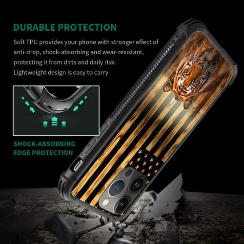 Miniatura 29 de DAIZAG Compatible con iPhone 13 Pro Max, Funda de TPU Protectora Anti-Arañazos Todo En Uno, Fundas para Hombre Mujer - Motivo de Madera Americana