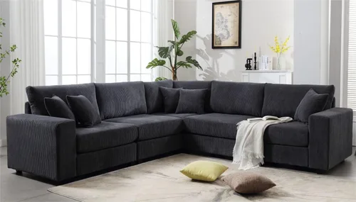 Anwick Sofá modular en forma de L de 117 pulgadas, moderno sofá modular de pana con otomana movible de 5 asientos, sofás seccionales convertibles
