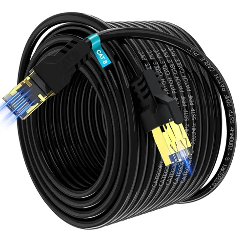 Miniatura 13 de Cable Ethernet Cat 8 de 3 pies, 6 pies, 10 pies, 20 pies, 40 pies, 50 pies, 100 pies, 150 pies, 40 pies, 40 Gbps, 2000 Mhz, 26 AWG, conector RJ45
