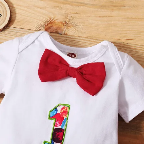 Miniatura 16 de IDOPIP Traje formal para bebé niño para el primer cumpleaños de Cake Smash con corbatín y tirantes y pantalones cortos para sesión de fotos