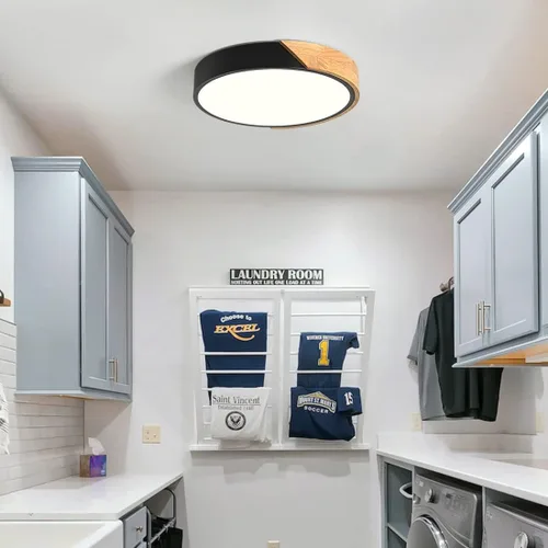 Miniatura 9 de Moderna lámpara de techo de madera regulable, LED minimalista 5CCT 2700K-6000K, lámpara de techo empotrada, lámpara de iluminación redonda para Negro
