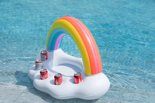 Miniatura 4 de Jasonwell Hielera inflable para fiesta en la piscina, soporte para bebidas de nube de arcoíris, Luau hawaiano tropical playa, temática