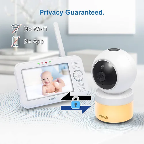 Miniatura 2 de VTech VM5463-2 Monitor de bebé con pantalla de 5 pulgadas y 2 cámaras, inclinación panorámica con zoom, luz nocturna, proyector de luz en el techo