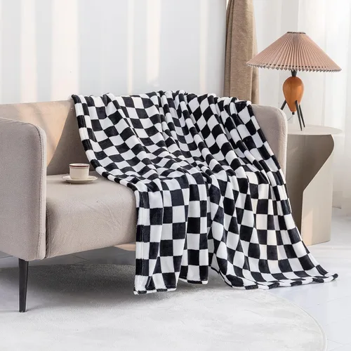 Miniatura 2 de LOMAO Manta de franela con patrón de cuadrícula de ajedrez, suave, lujosa, cálida y acogedora para sofá y cama, para todas las estaciones