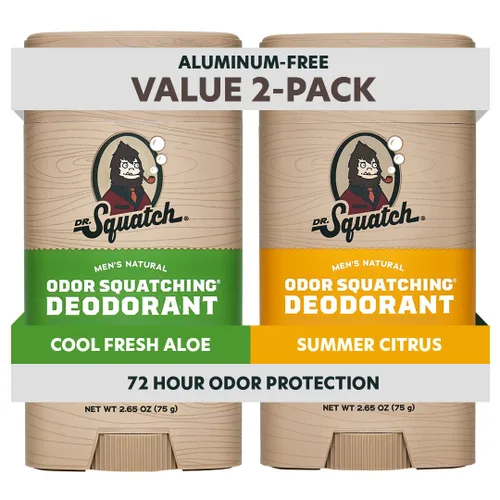 Dr. Squatch Desodorante natural para hombres, sin aluminio, Summer Citrus + Cool Fresh Aloe, 2.65 oz, 2 unidades