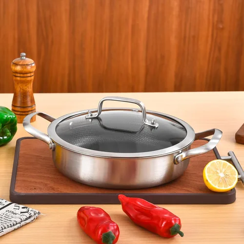 Miniatura 5 de Inqibee 3 QT de acero inoxidable híbrido tricapa antiadherente con tapa, sartén de 10 pulgadas para freír en profundidad con inducción, sartén, olla