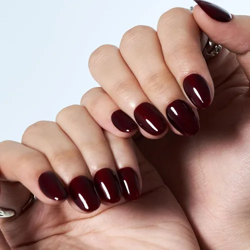 Miniatura 9 de GLAMERMAID Uñas postizas cortas ovaladas, góticas, hechas a mano, color burdeos gótico, pegamento de gel para otoño, 24 unidades, brillantes