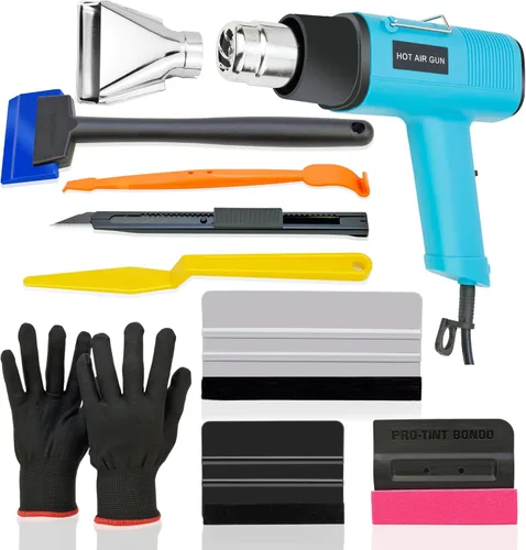 Kit completo de herramientas de envoltura de vinilo para automóvil, pistola de calor, escobilla de goma, cortador, guantes, perfecto para envolver