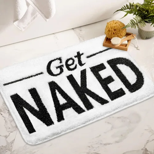 Miniatura 8 de Get Naked - Alfombra de baño larga, alfombra de baño súper suave y divertida, antideslizante, alfombra blanca y negra, alfombra absorbente de agua