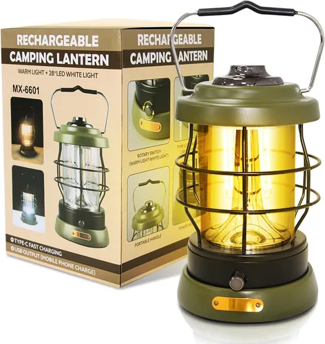 Miniatura 9 de Linterna de camping retro recargable 1500LM 2 modos regulable, lámpara eléctrica portátil de huracán linterna manos libres, batería de alta