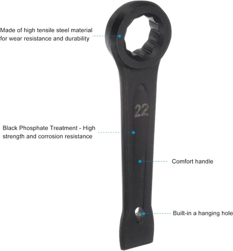 Miniatura 3 de uxcell Llave tipo anillo de extremo de caja de 0.866 in, herramienta de mano de llave de cabeza única de acero de alta resistencia