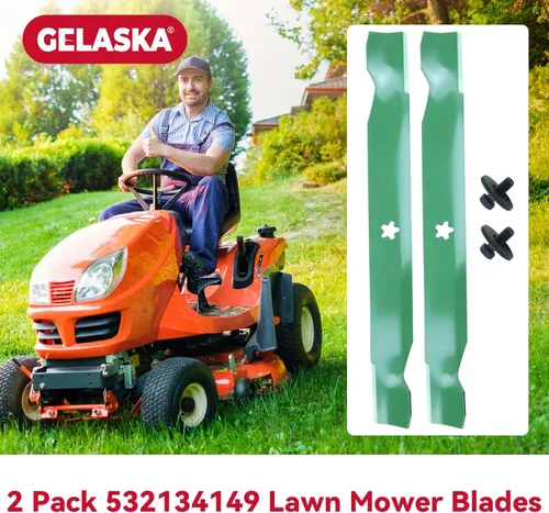 Miniatura 2 de GELASKA Paquete de 2 cuchillas 532138971 para cortacésped de alta elevación con pernos 532193003 – Compatible con cubiertas de cortacésped Craftsman