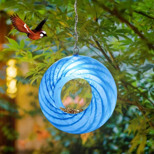 Miniatura 14 de Yinns Comederos de vidrio para pájaros colgantes en el exterior, comedero para pájaros con forma redonda solar para decoración de jardín de patio