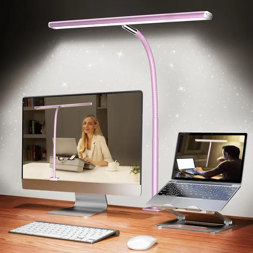 Miniatura 16 de Airlonv Lámpara de escritorio LED para oficina y hogar, luz de escritorio con atenuación continua ajustable y cuello de cisne flexible, lámpara