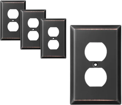 DEWENWILS Placa de pared de salida dúplex, placas de pared de metal para toma de corriente, cubierta de interruptor de bronce envejecido, paquete de