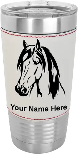 Miniatura 10 de LaserGram Vaso aislado al vacío de 20 onzas, cabeza de caballo 1, grabado personalizado incluido (cuero sintético, rústico)