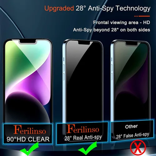 Miniatura 4 de Ferilinso Protector de pantalla de privacidad para iPhone 13 y iPhone 14, paquete de 2 protectores de pantalla de vidrio templado antiespía 9H