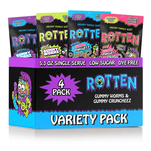 Miniatura 12 de Rotten Original Gummy Cruncheez - Bajo en azúcar, bajas calorías, 5g de fibra prebiótica amigable para el intestino, dulce sin gluten, sin