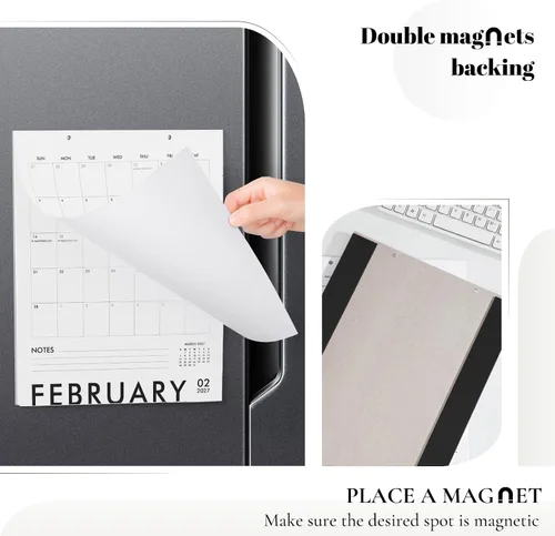 Miniatura 5 de Calendario magnético vertical en blanco y negro para refrigerador 2026-2027, 13.5 x 11 pulgadas, calendario minimalista de 18 meses para nevera