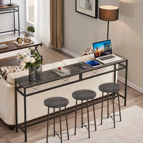 Miniatura 6 de VECELO Mesa de consola angosta extra larga de 71 pulgadas con estación de carga, toma de corriente y puertos USB, para entrada, sala de estar, Gris