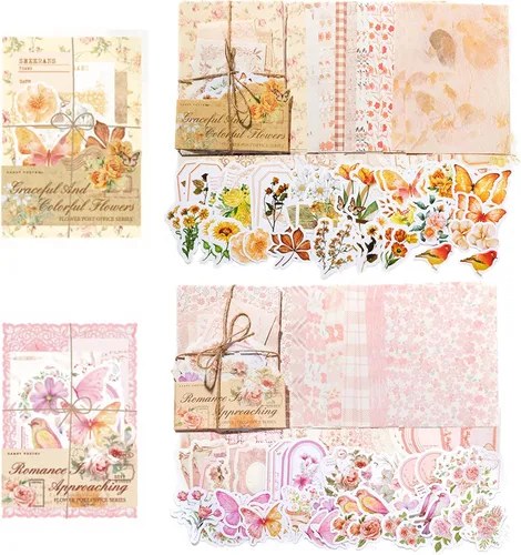Miniatura 7 de Papeles decorativos para álbumes de recortes, paquete de 200 piezas de papel de patrón, kit de suministros para álbumes de recortes con efímera