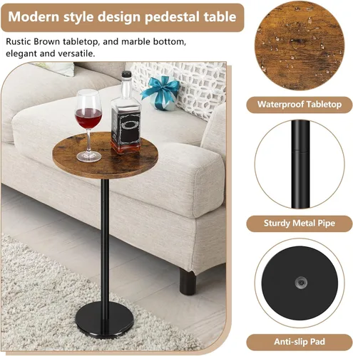 Miniatura 4 de OYEAL Mesa auxiliar para bebidas, pequeña mesa de cóctel redonda para patio, mesa auxiliar de pedestal al aire libre, mesa auxiliar con base de Negro