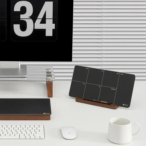 Miniatura 6 de Planificador semanal de cristal negro de escritorio, pizarra blanca de borrado en seco con soporte de madera desmontable, pequeño calendario