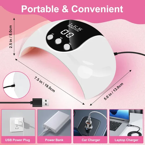 Miniatura 4 de LKE Lámpara de uñas LED UV de 54 W para esmalte de gel con 3 temporizadores, sensor automático, ligero portátil, 18 cuentas avanzadas para bricolaje