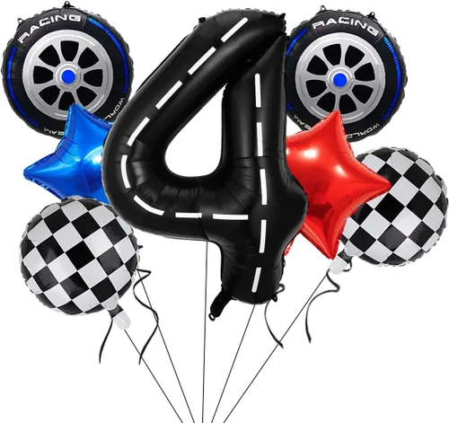 Miniatura 11 de Globos de auto de carreras, decoraciones de cumpleaños de autos, globos de aluminio grandes de 40 pulgadas, globos negros del número 0